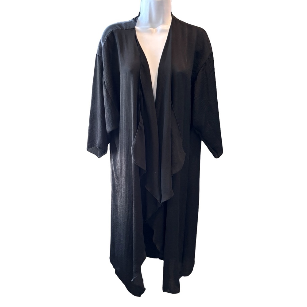 LulaRoe Long Black Silky Jacket Cardigan Long Sleeves Draped Size Medium
